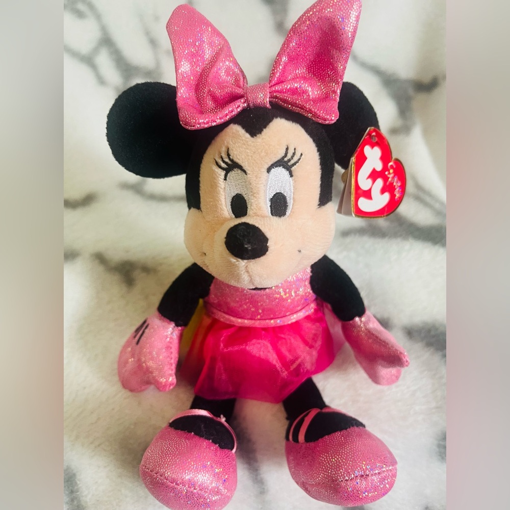 2014 TY Beanie Baby Disney Sparkle Minnie Mouse Ballerina 9.5” Plush Toy - EUC